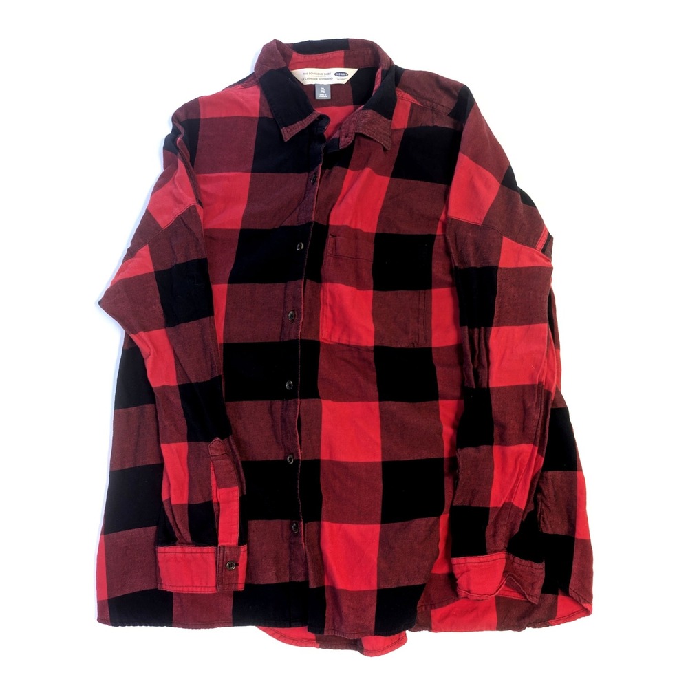 Old Navy The Boyfriend Shirt Red Black Buffalo Plaid Flannel Button Down XL